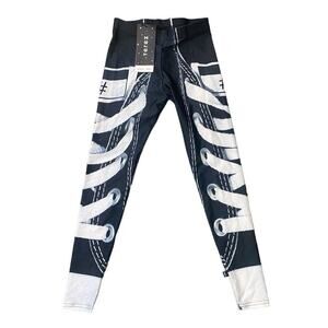 Zara Terez Girl's Black and White Lace Up Look Leggings, Size Medium, NEW